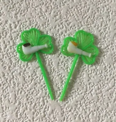 Vintage Bar Cocktail Olive Picks (2) SHAMROCK W/PIPE Spears St. Patrick Irish☘️ • $17.95