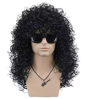 Mens Slash Long Curly Black Hard 70s 80s Rocker Wig Halloween Costume Cosplay... • $31.44