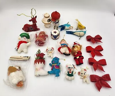 Vintage Lot Of 21 Flocked/Feathered Christmas Ornaments Deer Bears Birds Snowman • $19.99