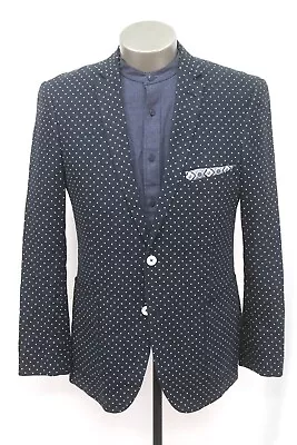 Navy Blue Polka Dot PAISLEY & GRAY Linen Blazer Jacket Sport Suit Coat Slim 44 R • $41.99