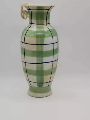 Vtg Hermitage Pottery Wall Pocket Vase Blue Green White Checkered Pattern • $20