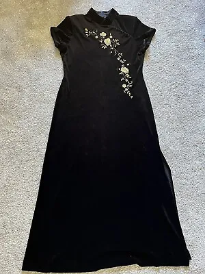 Vintage Arianna By Rachel Kaye Cheongsam Long Black Gold Gown Dress Slit Size 14 • $65