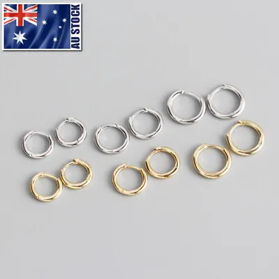 $16.95 • Buy 925 Sterling Silver Solid Classic Hoop Ring Huggie Earrings Sleeper Ear Piercing