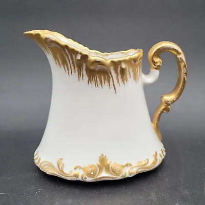 Antique 1908 T&V Limoges France White & Gold Trim Porcelain Creamer Pitcher • $39.99