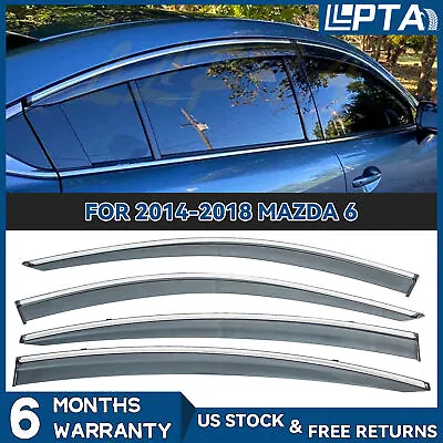 4pcs Smoke W/ Chrome Trim JDM Vent Shade Window Visors Fit 14-21 Mazda 6 Atenza • $33.50