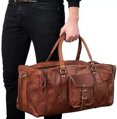 Leather Overnight Bag Travel Duffle Gym Men Weekend Vintage Men Luggage Bag • £42