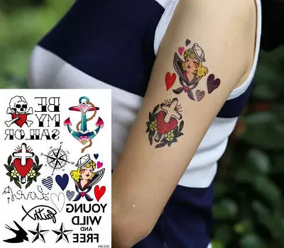 Be My Sailor Heart Anchor Temporary Tattoo Nautical Women Mens Fake Sticker • £2.99