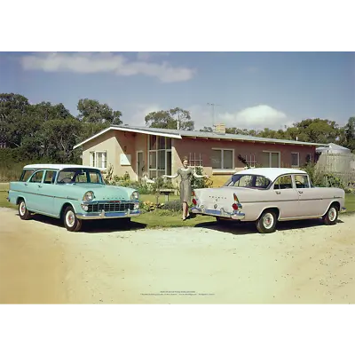 Holden EK Sedan And Wagon Art Print – Holiday Home 1961 – 3 Sizes Poster • $44.95