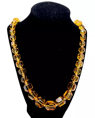 Stunning Rare Old Vintage Art Deco Graduated Fx Citrine Crystal Necklace Lng Sqr • $199.99