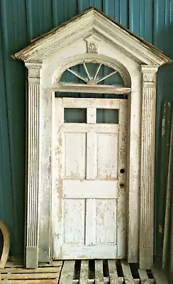 Complete Antique Entry Way Surround 2 Pane Door 5 Lite Arched Transom 68-24E • $1995