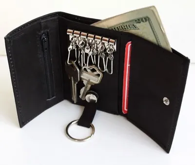 Men's Genuine Trifold Leather Key Holder Zip Pocket Bill Insert 6+1 Rings Wallet • $15.88