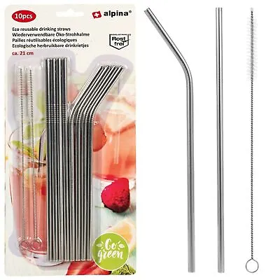 10 Or 20 PCS Eco-Friendly Stainless Steel Metal Drinking Straw & Cleaning Brush • £4.99