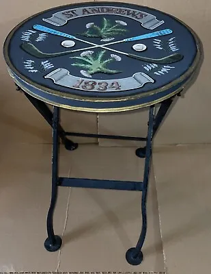 Stunning Iron Vintage Folding Bistro Side Table Hand Painted St Andrews Golf… • £134.99