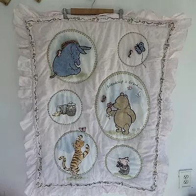 Classic Winnie Pooh Disney Crib Quilt Bedding Piglet Tigger Eeyore Pink Baby • $49.99