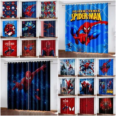 Marvel Spider-Man Made Pair Thick Thermal Blackout Curtains Ring Top Eyelet UK • £20.39