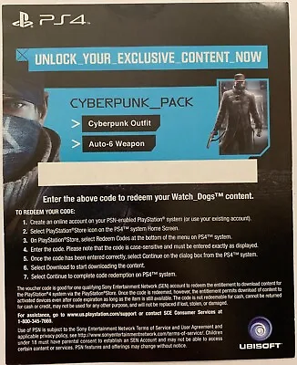Walmart Exclusive Watchdogs Day One Cyberpunk DLC Add-On For Playstation 4 PS4 • $6.50