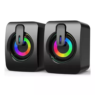 RGB Wired USB Speakers For Computer Desktop PC Laptop Plug And Play Stereo 2.0 • £8.50