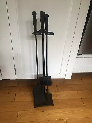 Vintage Cast Iron Fireplace Tool 4 Piece Set With Stand Spanish Tuscan • $70