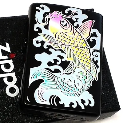 Zippo Oil Lighter Japanese Rainbow Koi Carp 7 Color Holographic Mat Black Japan • £81.40