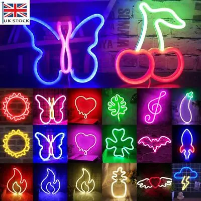 USB/Battery LED Neon Sign Light Wall Hanging Kids Bedside Lighting Lamp Decor UK • £10.89