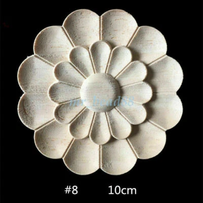 $5.28 • Buy Round Wood Carved Applique Frame Onlay Cabinet Furniture Decoration Unpainted