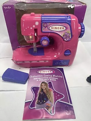 SINGER Childrens Sewing Machine Chainstitch Kids Toy Small Pink Pedal And Manual • £19.99