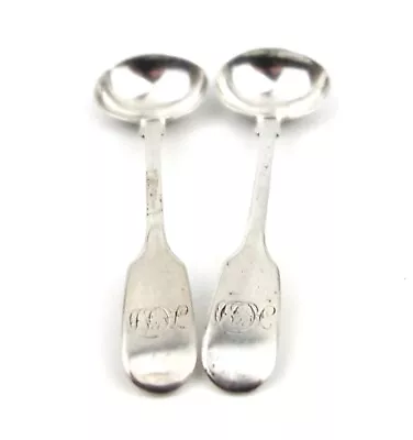 Pair Of Antique Fiddle Pattern Sterling Silver Salt Spoons London 1856 • £49.99