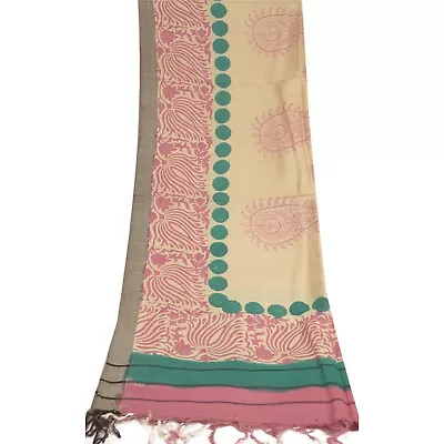 Sanskriti Vintage Dupatta Long Stole Pure Woolen Ivory/Pink Hand-Painted Hijab • $27.38