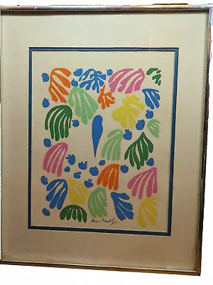 MATISSE Hand Silk Screen Blue Parakeet Vtg Print 14 X 11 In Frame 20 X 16 In • $74.99