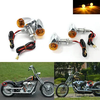 4x Silver Motorcycle Mini Turn Signals Indicator Light For Harley Bobber Chopper • $28.75