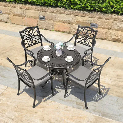 Garden Bistro Set Outdoor Table And Chairs Cast Iron Furniture 4Seater W/Cushion • £389.95