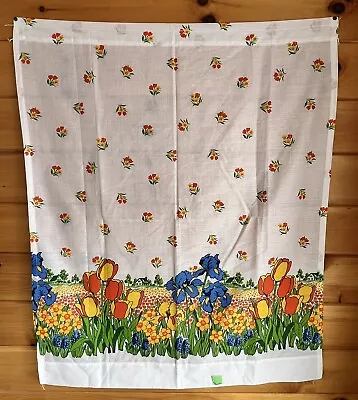 2 Vintage Kitchen Curtain Panels Louis Hand 36  VIBRANT Floral Tulips Iris • $19.99