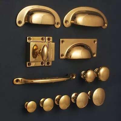 £3 • Buy Solid Brass Cabinet Knobs Cupboard Cup Pull Drawer Handles Kitchen | Polished