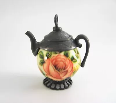 Dollhouse Doll House Miniature VINTAGE METAL COLORFUL FLOWER TEA POT COFFEE POT • $29.99