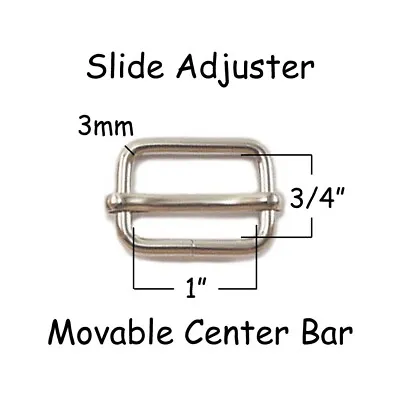 1  Metal Slide Tri-glide Purse / Strap Adjuster Buckle - Movable Bar - Pick Qty. • $8.25