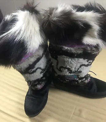 Vintage Tecnica Goat Fur Leather Sherpa Lined Apres Ski Boots Women’s 6.5 EU 37 • $41.97