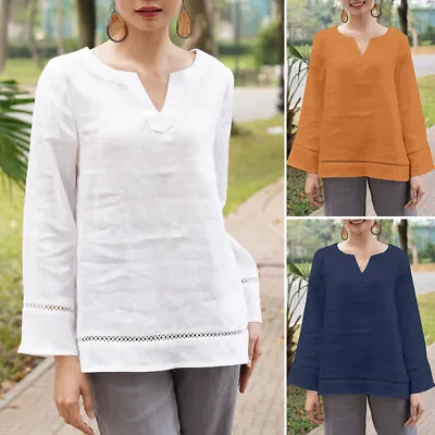 ZANZEA Womens Long Sleeve O Neck Shirt Tee Casual Loose Tops Crochet Hem Blouse • $26.28