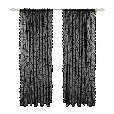 Voile Net Curtains Floral Sheer Drapes Panel Slot Top Window Curtains Home Decor • $29.19