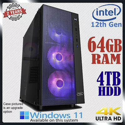 $1499 • Buy Intel 12th Gen Gaming PC Computer 64GB RAM 4TB Home & Office Desktop Core I7 Upg