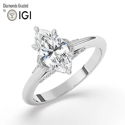 IGI 1.50CT Solitaire Lab-Grown Marquise Diamond Engagement Ring 950 Platinum • $1914