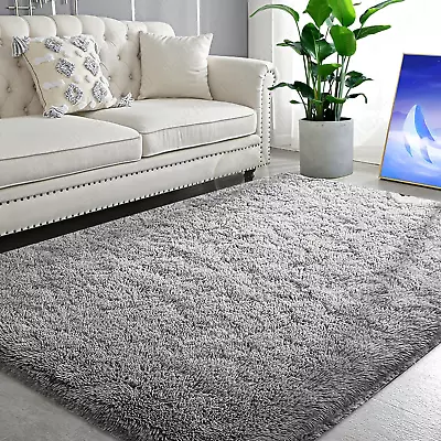 Floralux 5X8 Large Shag Area Rugs For Living Room Bedroom Grey Indoor Soft Fuzz • $55.99