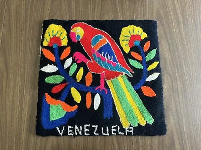 Vintage Vibrant Colorful Venezuela Souvenir Hooked Wool Parrot Bird Tapestry • $24.99