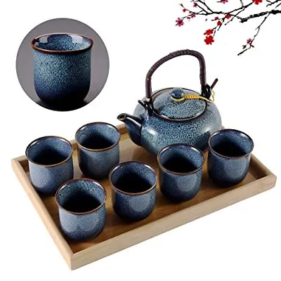 Japanese Tea Set For 6 Kiln Altered Glaze Porcelain Tea Set With 1 • £53.99