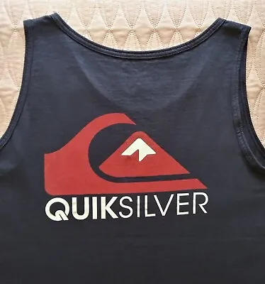 Quiksilver Tank Top Men 2XL Blue Red Double-sided Big Wave Logo Surf Beach Skate • $27.95