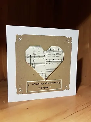 £4.20 • Buy Handmade 1st Wedding Anniversary Card. Music Sheet Heart . Paper Anniversary
