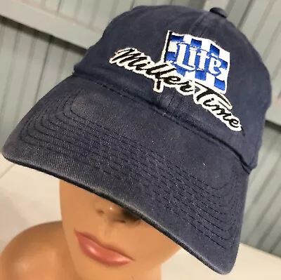 Miller Lite Beer Time Racing Flag Strapback Baseball Hat Cap • $14.89