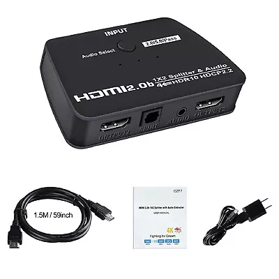 4K 1 In 2 Out HDMI 2.0 Splitter Repeater With 3.5mm/SPDIF Optical Audio Output • $19.49