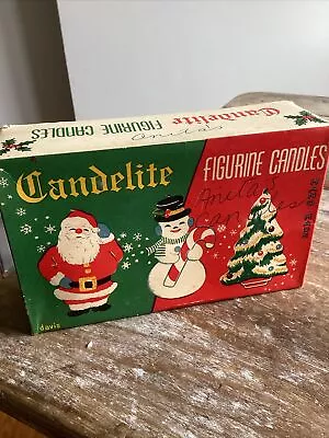 Vintage Kitschy Box Of Christmas Candles Unused Santa Snowman Tree Davis Japan • $11.90