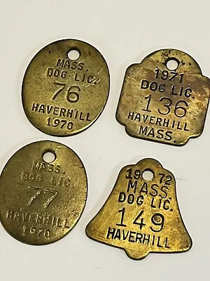 Massachusetts Brass Dog Tag Tax License Haverhill 1970 1971 1972 Lot Of 4 Vtg • $14.95