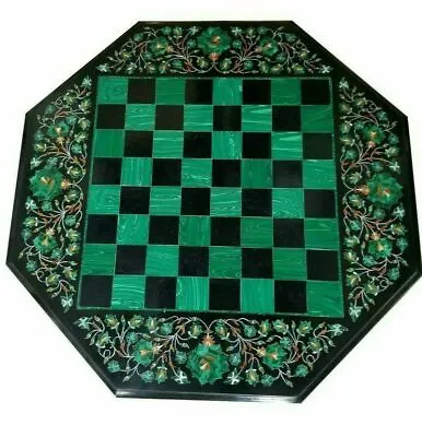 18  Marble Chess Table Top Center Malachite Inlay Work Handmade V138 • £390.03